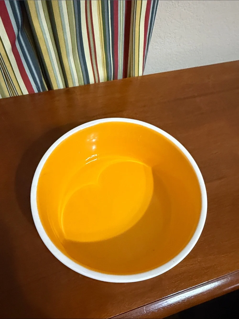 Rae Dunn White Dog Bowl with Orange Interior - 'DEVOUR'